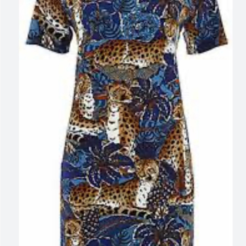 Biba Blue and Brown Cheetah Print Mini Dress